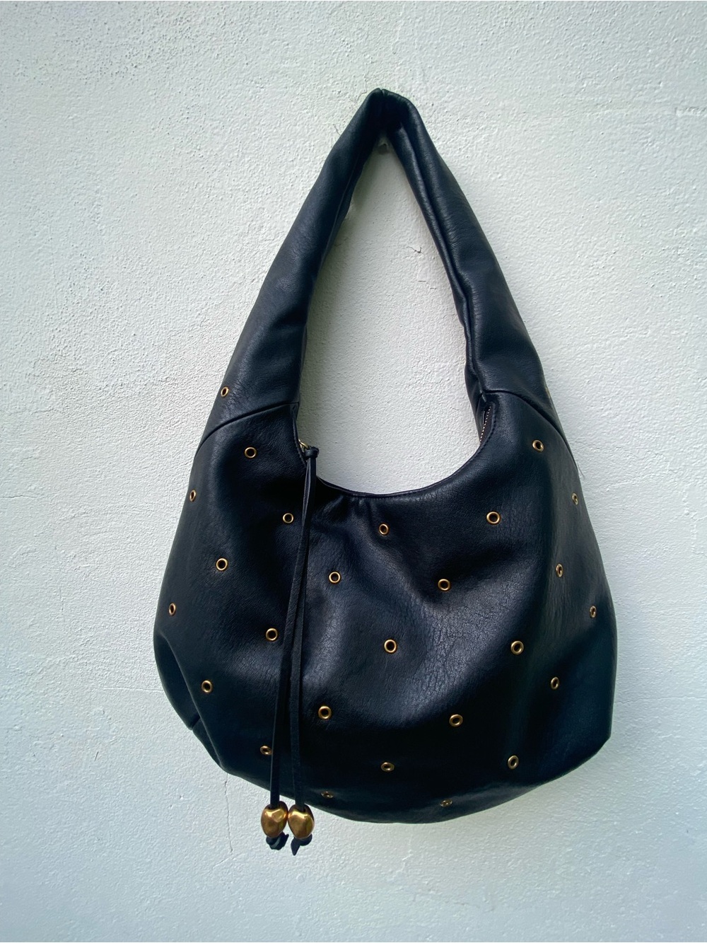 Subversive Indie Sleeze Black & Gold Grommet Hardware Slouchy Hobo Shoulder Bag